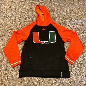 EUC Adidas University Of Miami Hurricanes Climawarm Pullover Hoodie Sz Small